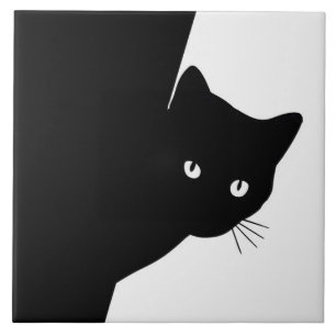 Sly Black Cat Ceramic Tile