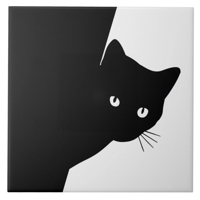 Sly Black Cat Ceramic Tile (Front)