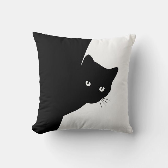 Sly Black Cat Cushion (Front)
