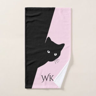 Sly Black Cat Monogram Bath Towel Set