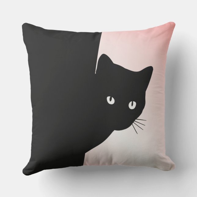 Sly Black Cat Pink Cushion (Back)