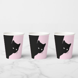 Sly Black Cat Pink Happy Birthday, Age and Name Paper Cups