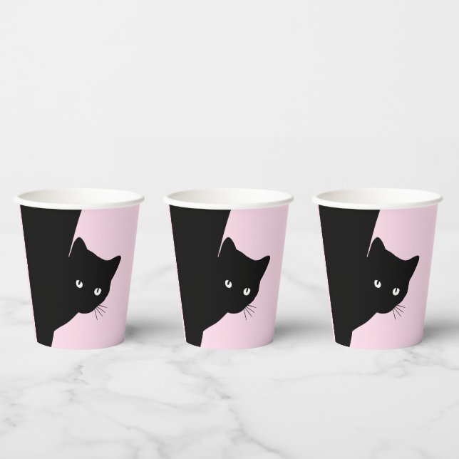 Sly Black Cat Pink Happy Birthday, Age and  Name Paper Cups (Multi)