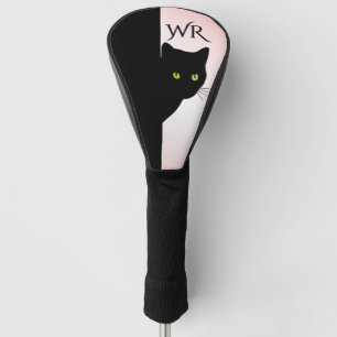 Sly Black Cat Pink Initials  Golf Head Cover