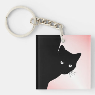 Sly Black Cat Pink Key Ring