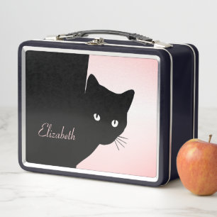 Sly Black Cat Pink Metal Lunch Box