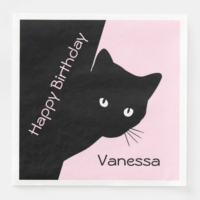 Sly Black Cat Pink Napkin (Front)
