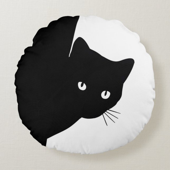 Sly Black Cat Round Cushion (Front)