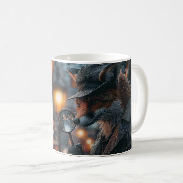 Sly fox detective in a noir setting coffee mug (Front Right)