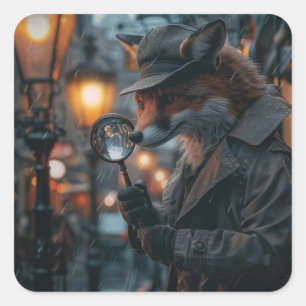 Sly fox detective in a noir setting square sticker