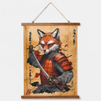 Sly Fox Samurai Warrior - Japanese Ink Style Hanging Tapestry