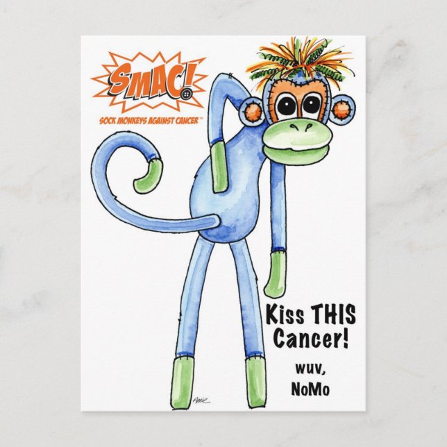 SMAC! Sock Monkeys Against Cancer - NoMo Postcard (Front)