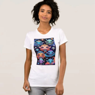Smal Multicoloured Aliens in Space T-Shirt