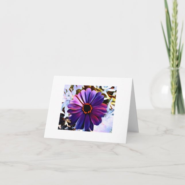 Small, 4" x 5.6" Folded Card. Purple Flower. Thank You Card (Front)