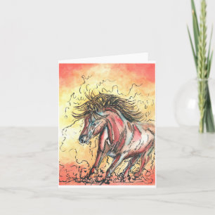 Small, 4" x 5.6" Folded Note Card Orange Horse
