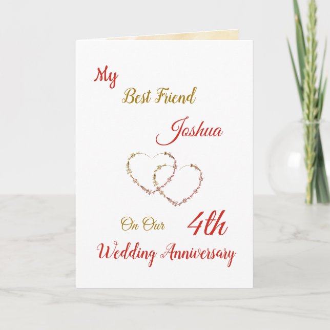 Small 4th Anniversary design greeting Card (Front)