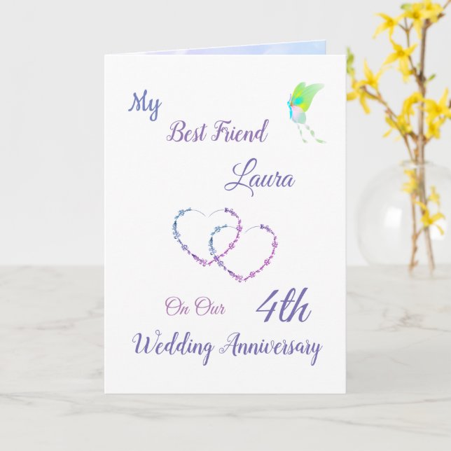 Small 4th Anniversary design greeting Card (Yellow Flower)