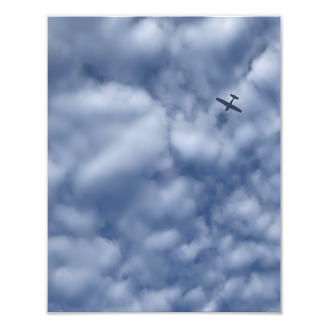 Small Airplane Flying Blue Cloudy Sky Photo Print (Front)