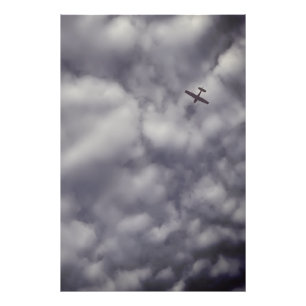 Small Airplane Flying Dark Cloudy Sky Photo Print