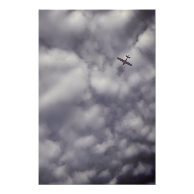 Small Airplane Flying Dark Cloudy Sky Photo Print (Front)