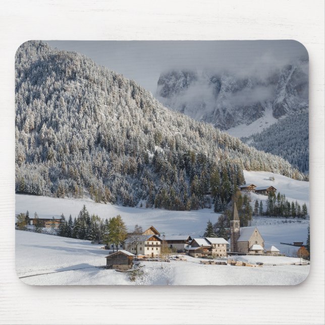 Small alpine village in the snow mousepad (Front)