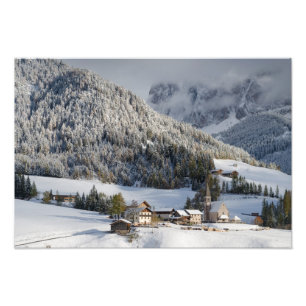 Small alpine village in the snow photo print