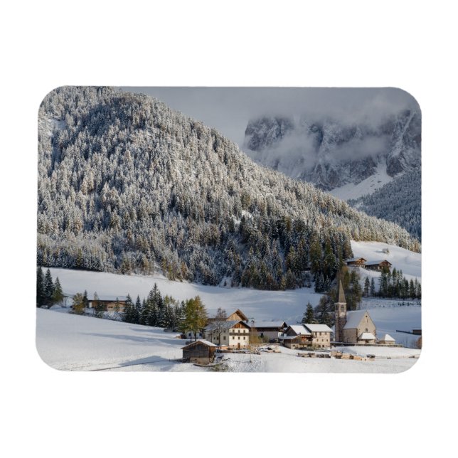 Small alpine village in the snow rectangle magnet (Horizontal)