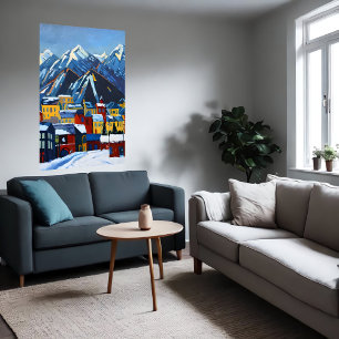 Small American City in the mountain   AI Art  Poster