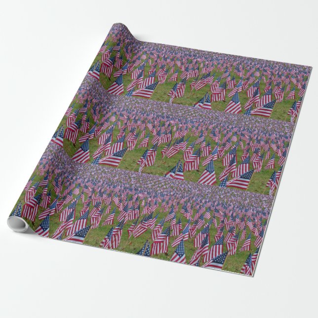 Small American Flag Rows Wrapping Paper (Unrolled)