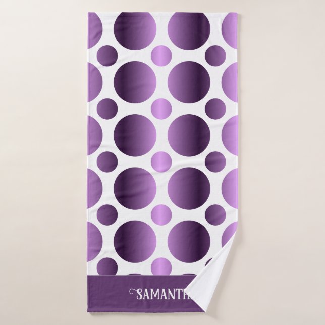 Small And Large Purple Polka Dots Pattern White Bath Towel Set (Bath Towel)