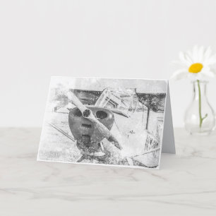 Small Antique Biplane Weathered Black and White Card