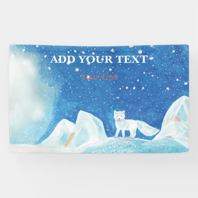 Small Arctic Fox Illustration Customisable Banner (Horizontal)