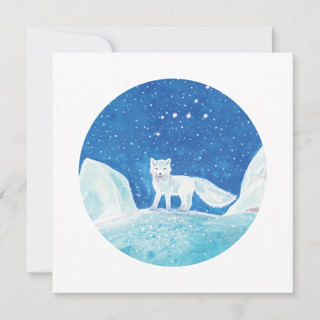 Small Arctic Fox (Vulpes lagopus) Illustration   Holiday Card (Front)
