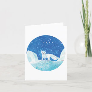 Small Arctic Fox (Vulpes lagopus) Illustration   Holiday Card