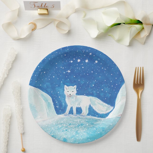 Small Arctic Fox (Vulpes lagopus) Illustration    Paper Plate (Wedding)