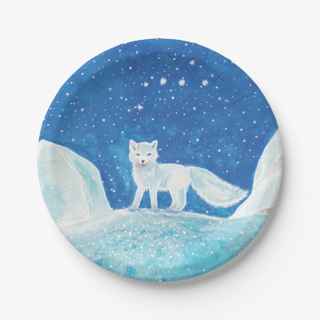 Small Arctic Fox (Vulpes lagopus) Illustration    Paper Plate (Front)