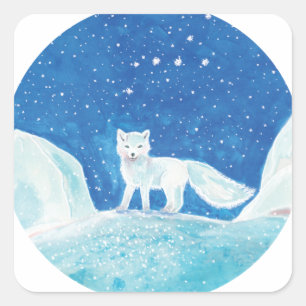 Small Arctic Fox (Vulpes lagopus) Illustration   Square Sticker