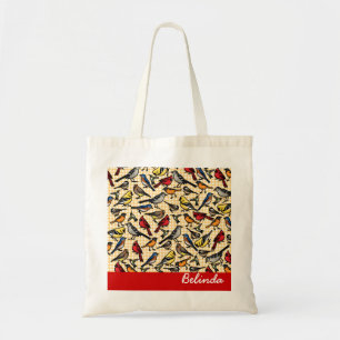 Small Backyard Birds on Gingham, Personalised Tote Bag