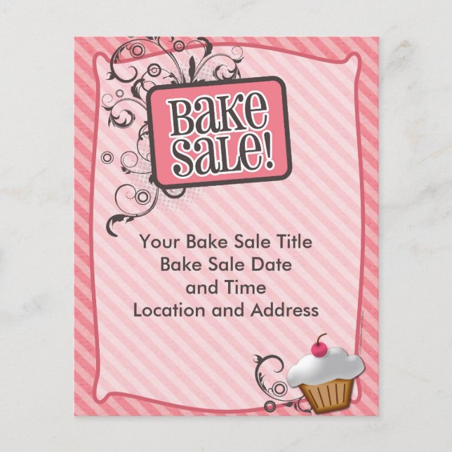 Small Bake Sale Flyers, Sweet Pink Swirls Flyer (Front)