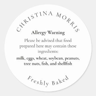 Small Batch Bakery Pie Personalised Allergy Allert Classic Round Sticker
