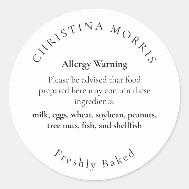 Small Batch Bakery Pie Personalised Allergy Allert Classic Round Sticker (Front)