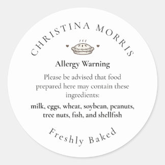 Small Batch Bakery Pie Personalised Allergy Allert Classic Round Sticker