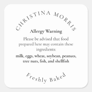 Small Batch Bakery Pie Personalised Allergy Allert Square Sticker