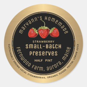 Small Batch Strawberry Preserves Metallic Gold Classic Round Sticker