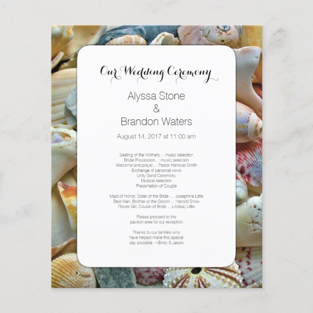 Small Beach Wedding Seashell Wedding Program (Front)