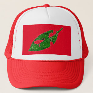 Small beech leaf in green on red trucker hat