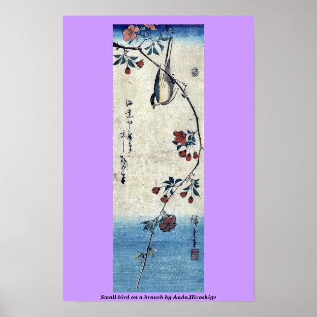Small bird on a branch by Ando,Hiroshige Poster (Front)