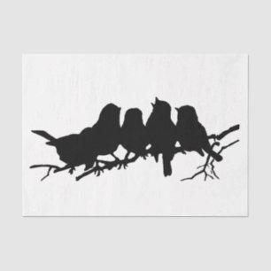 Small Birds on Branch Black Silhouette Decoupage Tissue Paper