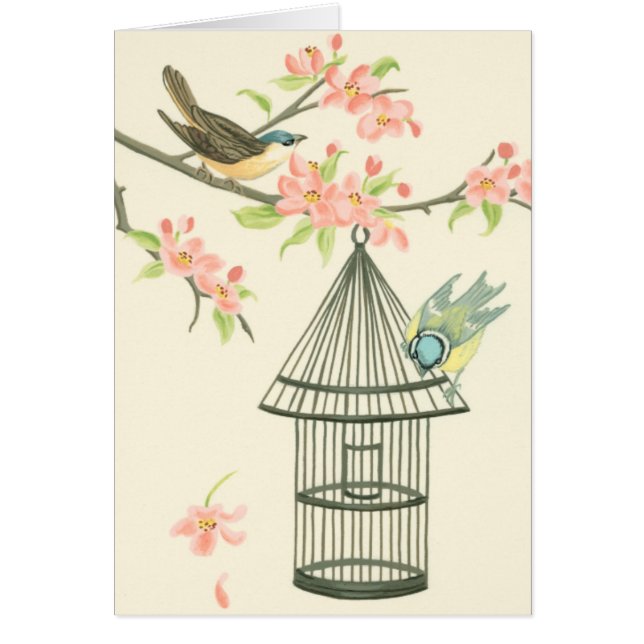 Small Birds Perched on a Branch and on a Birdcage (Front)