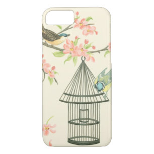 Small Birds Perched on a Branch and on a Birdcage iPhone 8/7 Case
